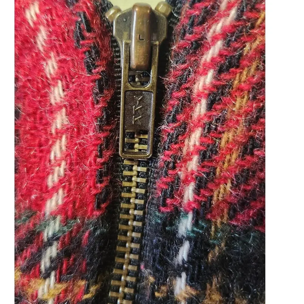 Vintage Woolrich Wool Mohair Red Tartan Plaid Bomber Jacket Coat USA Women XL - Picture 7 of 9